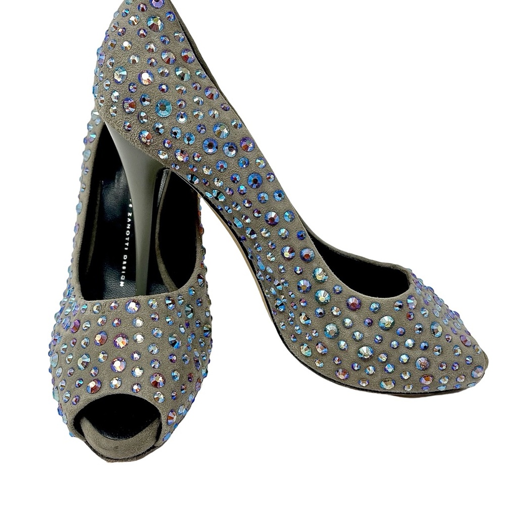 Giuseppe Zanotti Swarovski Crystal Peep-Toe Heels – Size 8.5